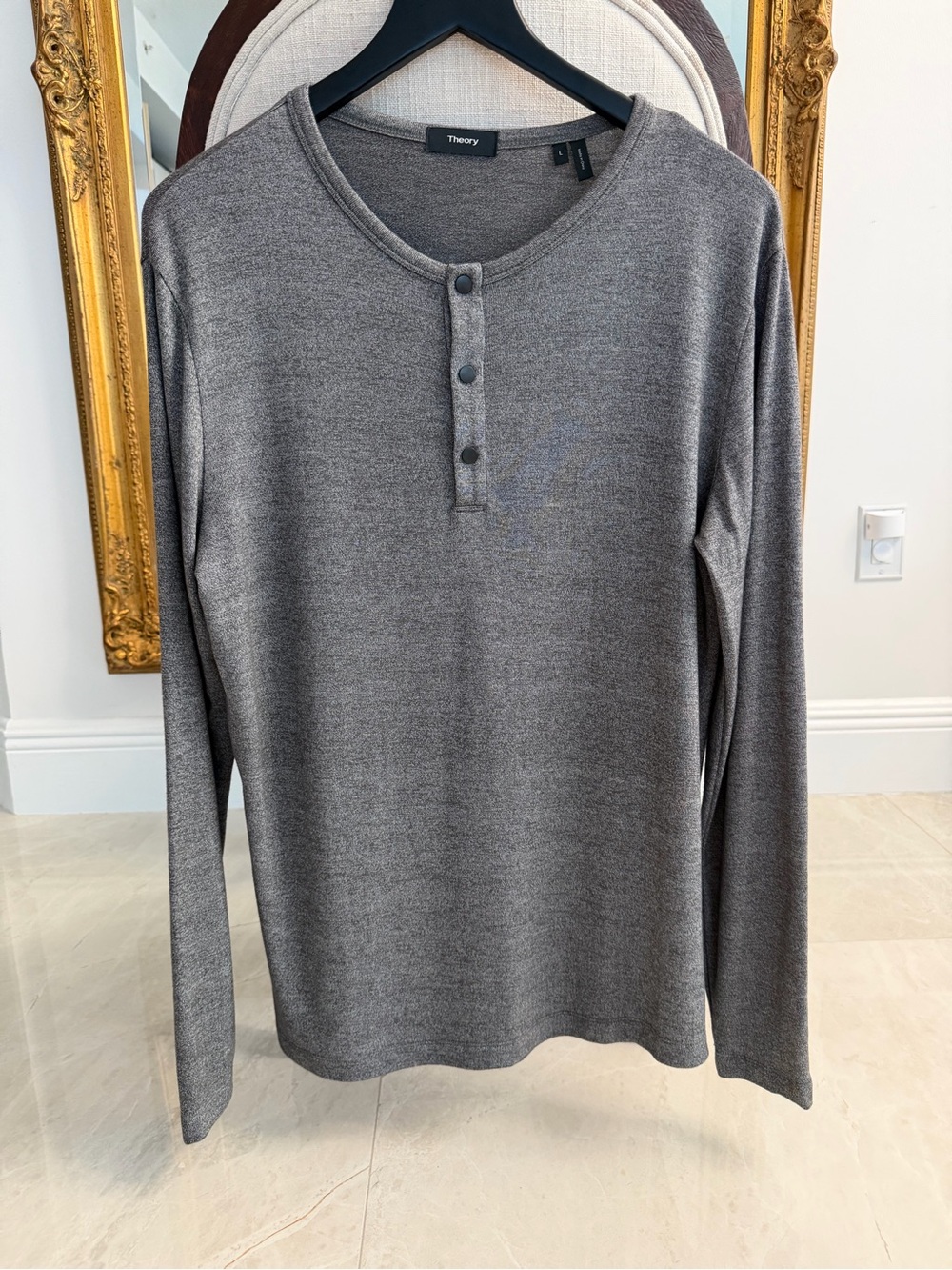 Theory Men's Long-Sleeve Henley in Charcoal